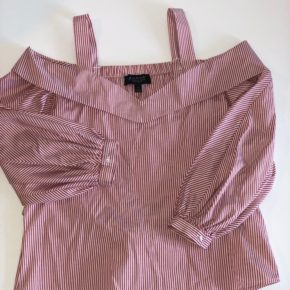 Laundry by Shelli Segal Red & White Striped Shirt - Picture 2 of 6